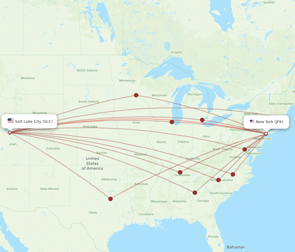 JFK-SLC flight routes