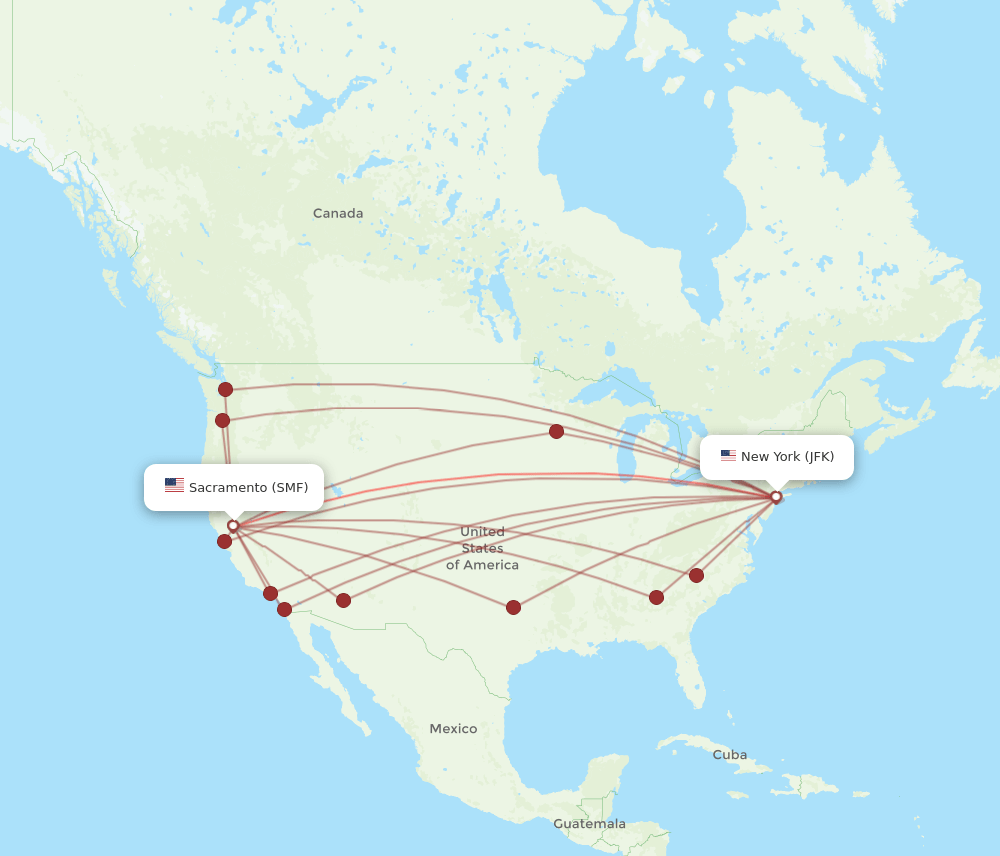 JFK-SMF flight routes