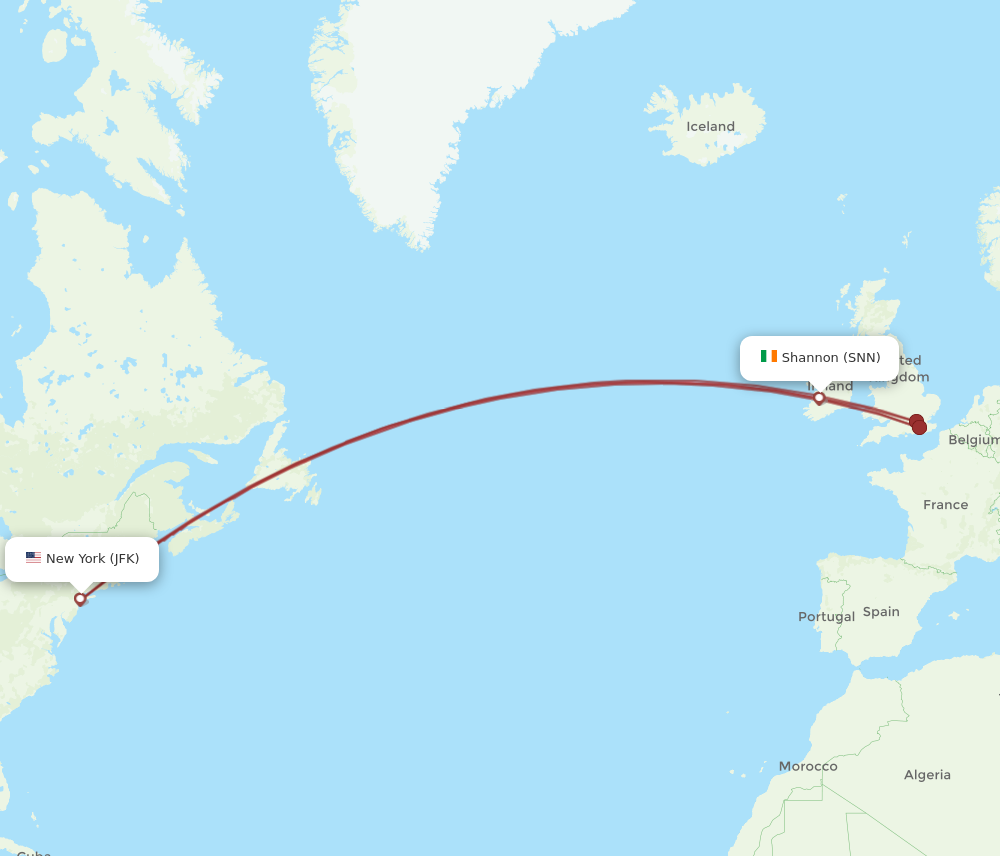 JFK to SNN flights and routes map
