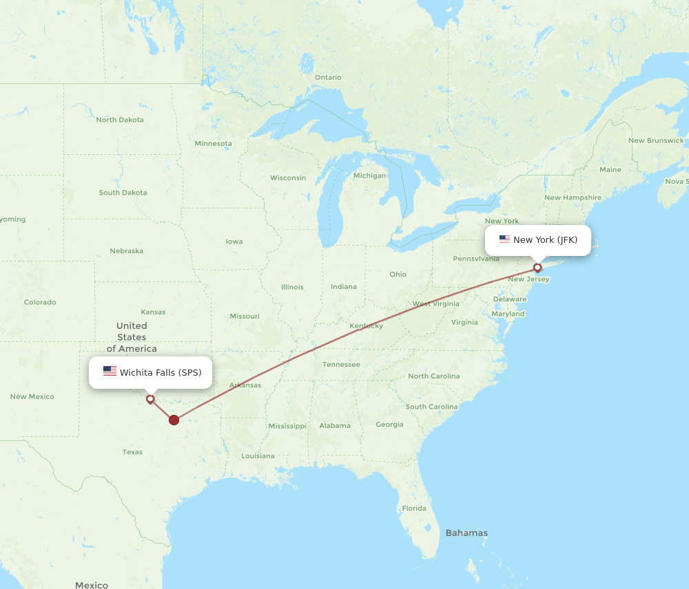 JFK to SPS flights and routes map