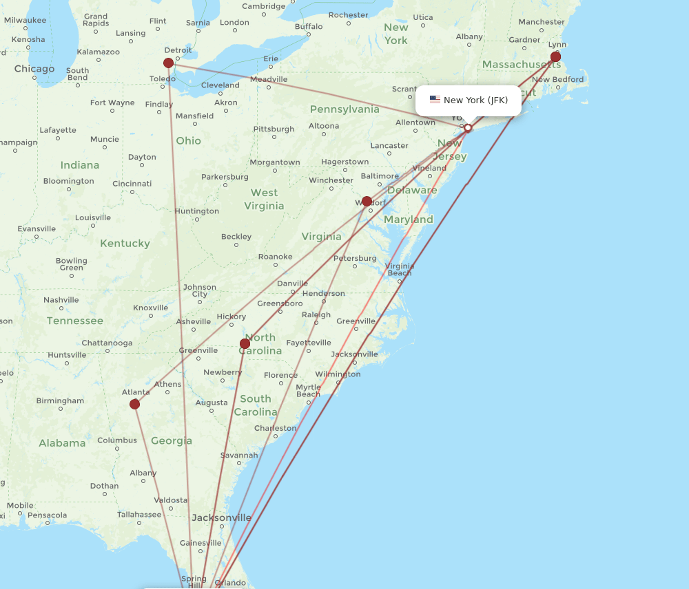 JFK-SRQ flight routes