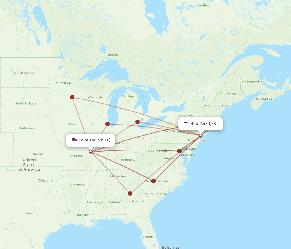 JFK-STL flight routes