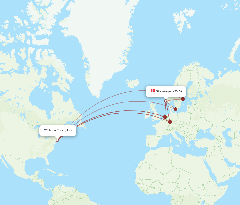 JFK to SVG flights and routes map