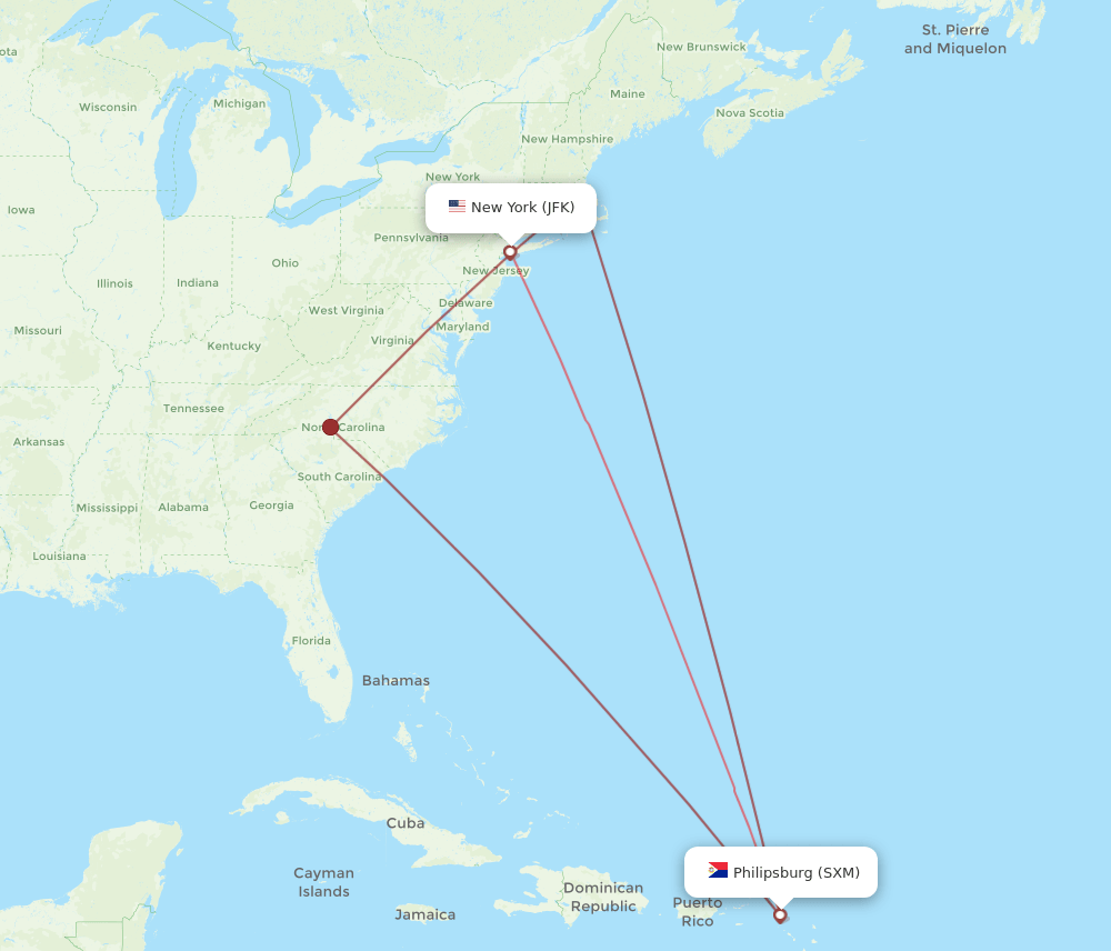 JFK-SXM flight routes