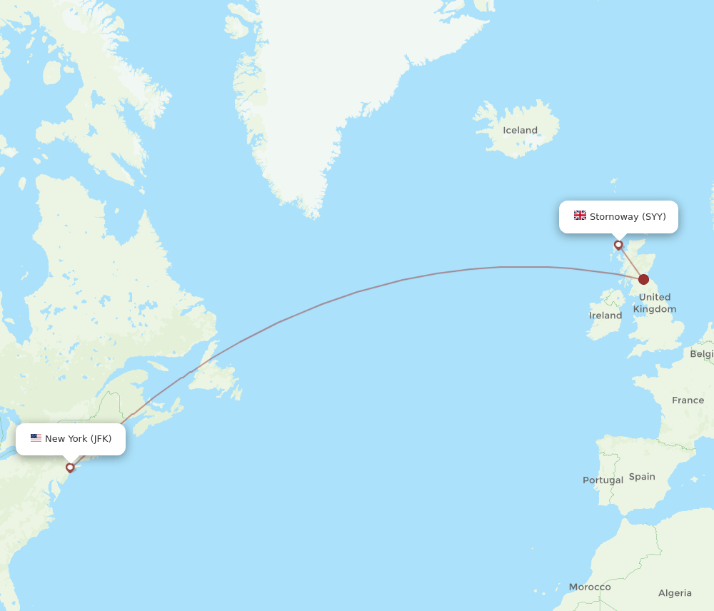 JFK to SYY flights and routes map