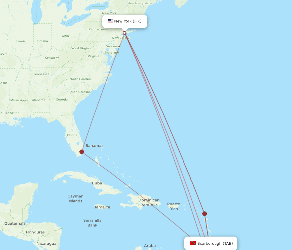 JFK to TAB flights and routes map