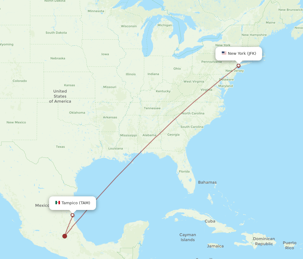 JFK to TAM flights and routes map
