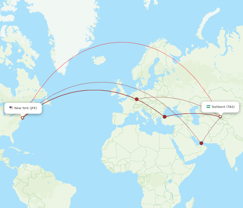 JFK-TAS flight routes