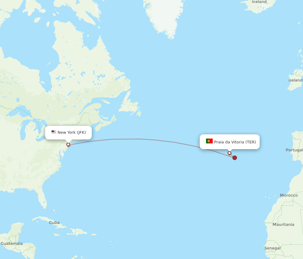 JFK to TER flights and routes map