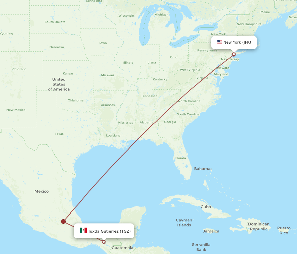 JFK-TGZ flight routes