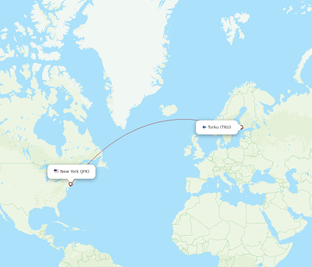 JFK to TKU flights and routes map