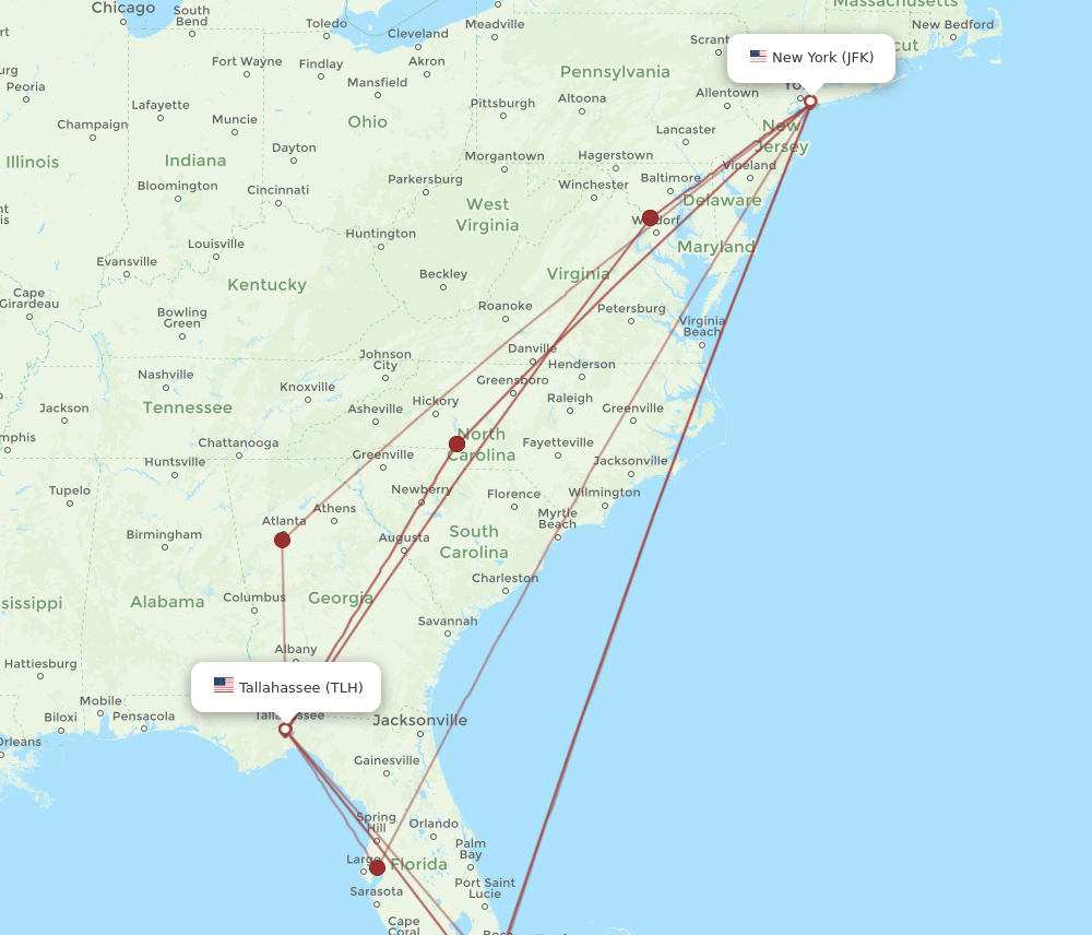 JFK-TLH flight routes