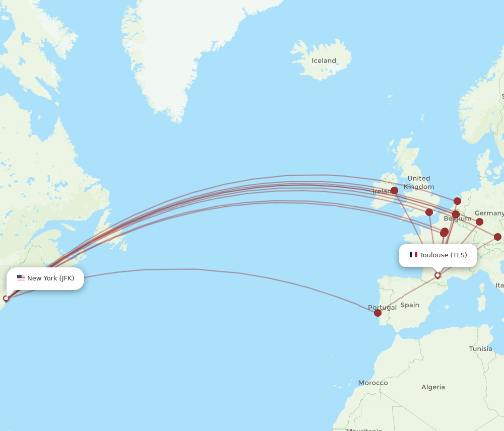 JFK to TLS flights and routes map