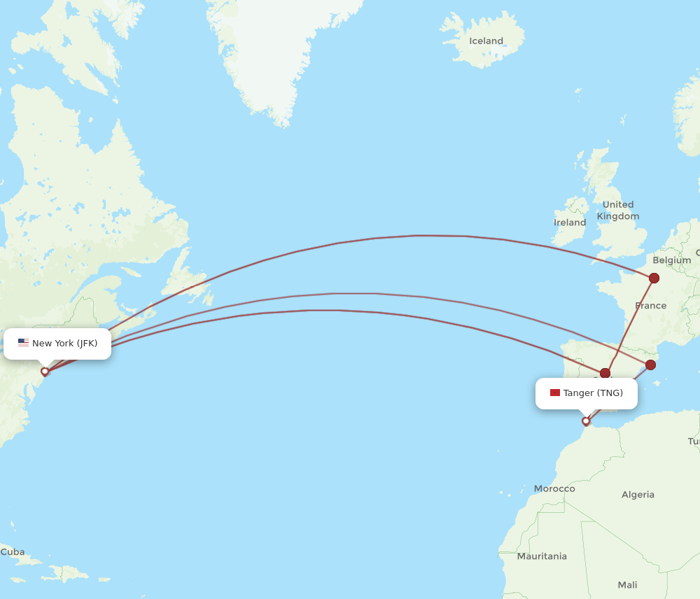 JFK-TNG flight routes