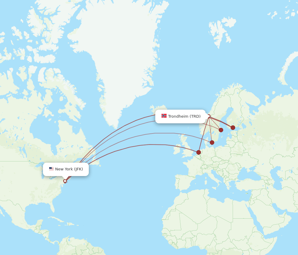 JFK-TRD flight routes