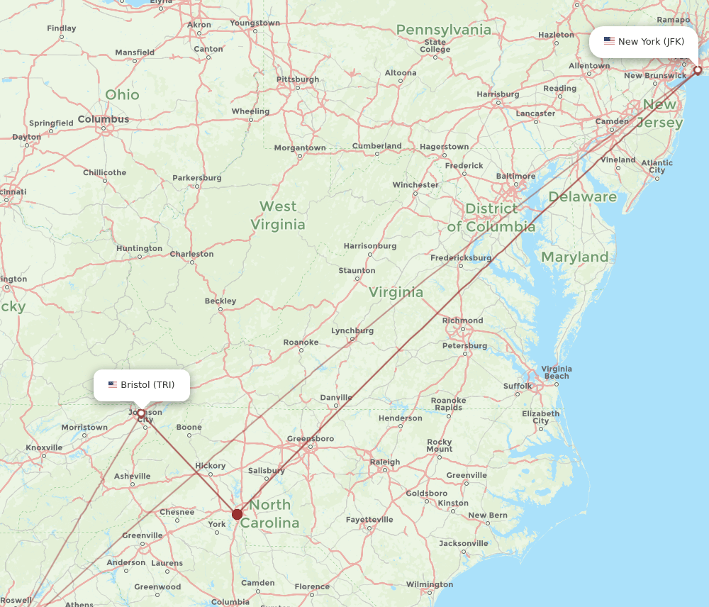 JFK-TRI flight routes
