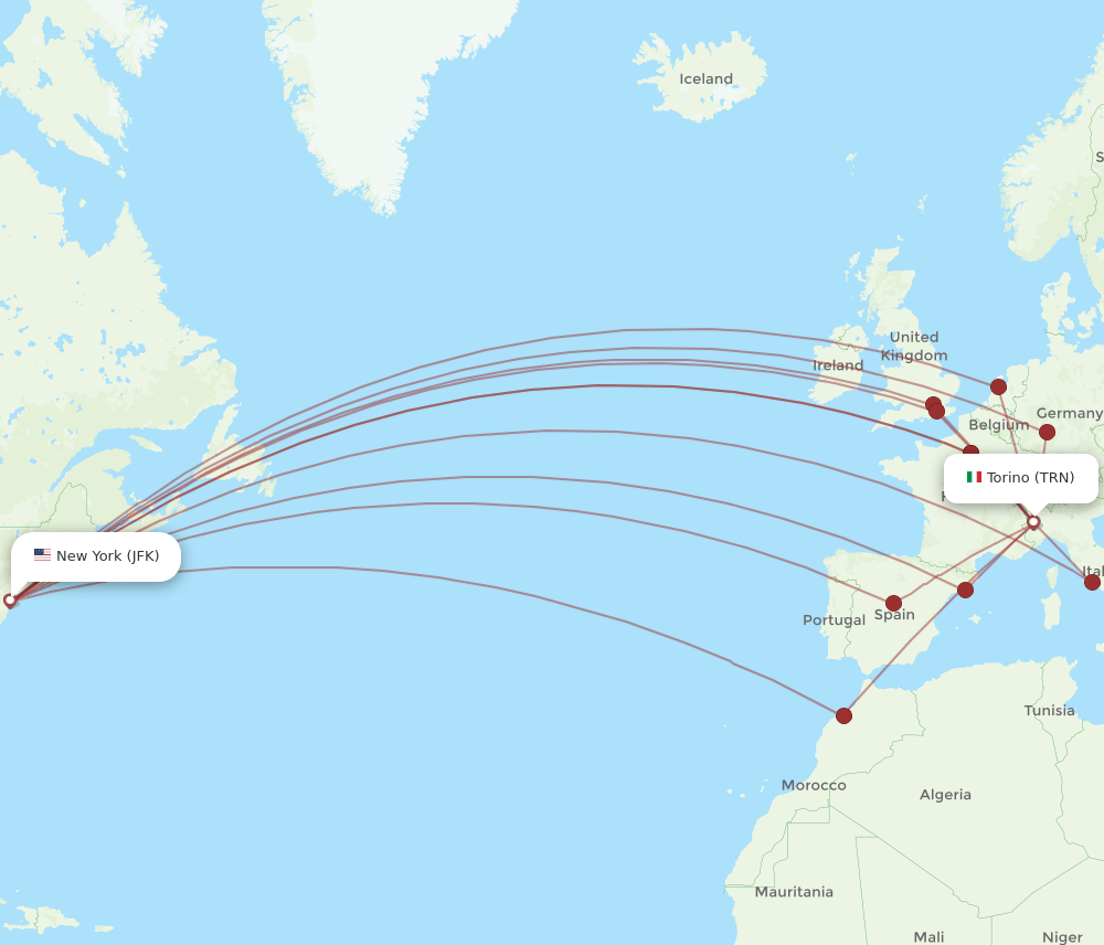 JFK-TRN flight routes