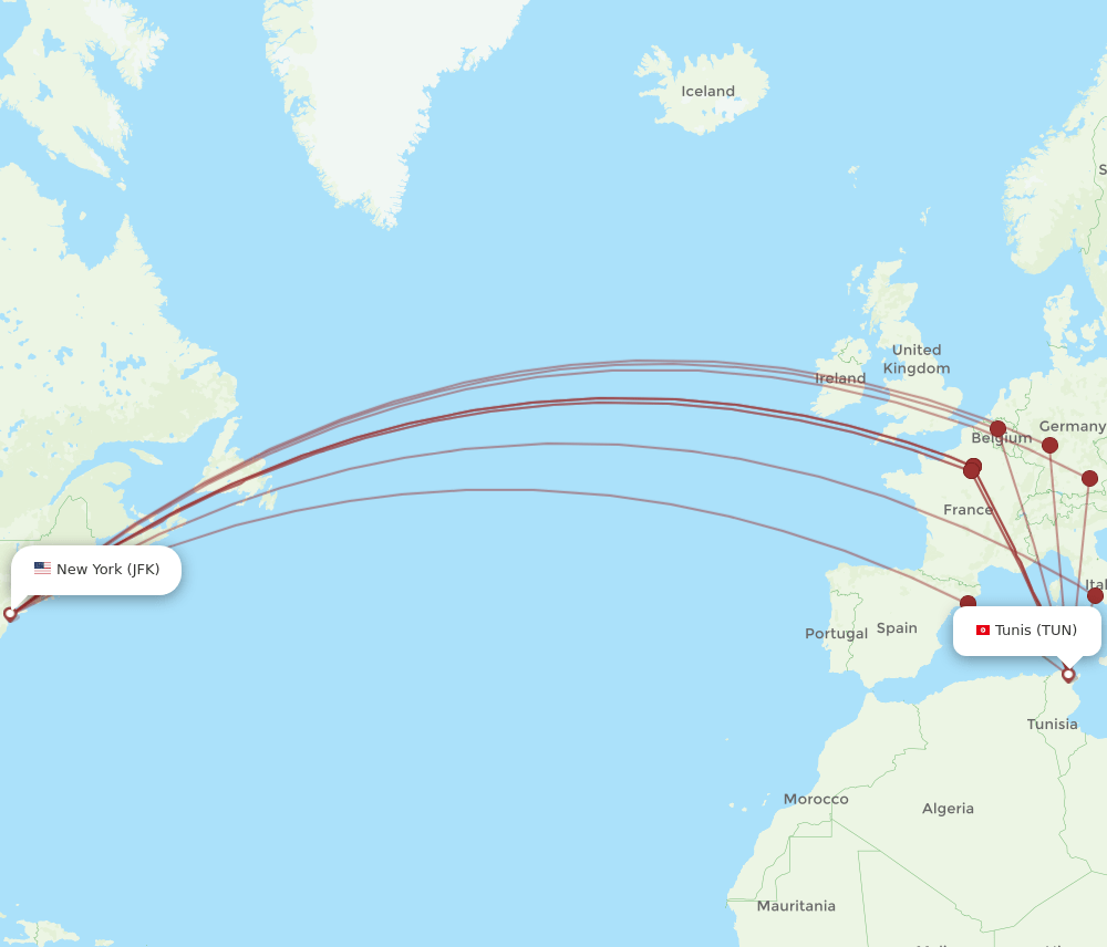 JFK-TUN flight routes
