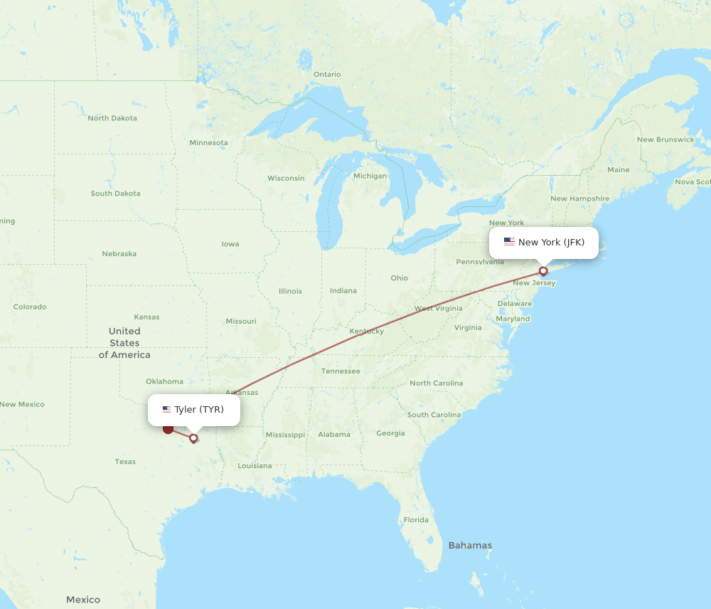 JFK-TYR flight routes