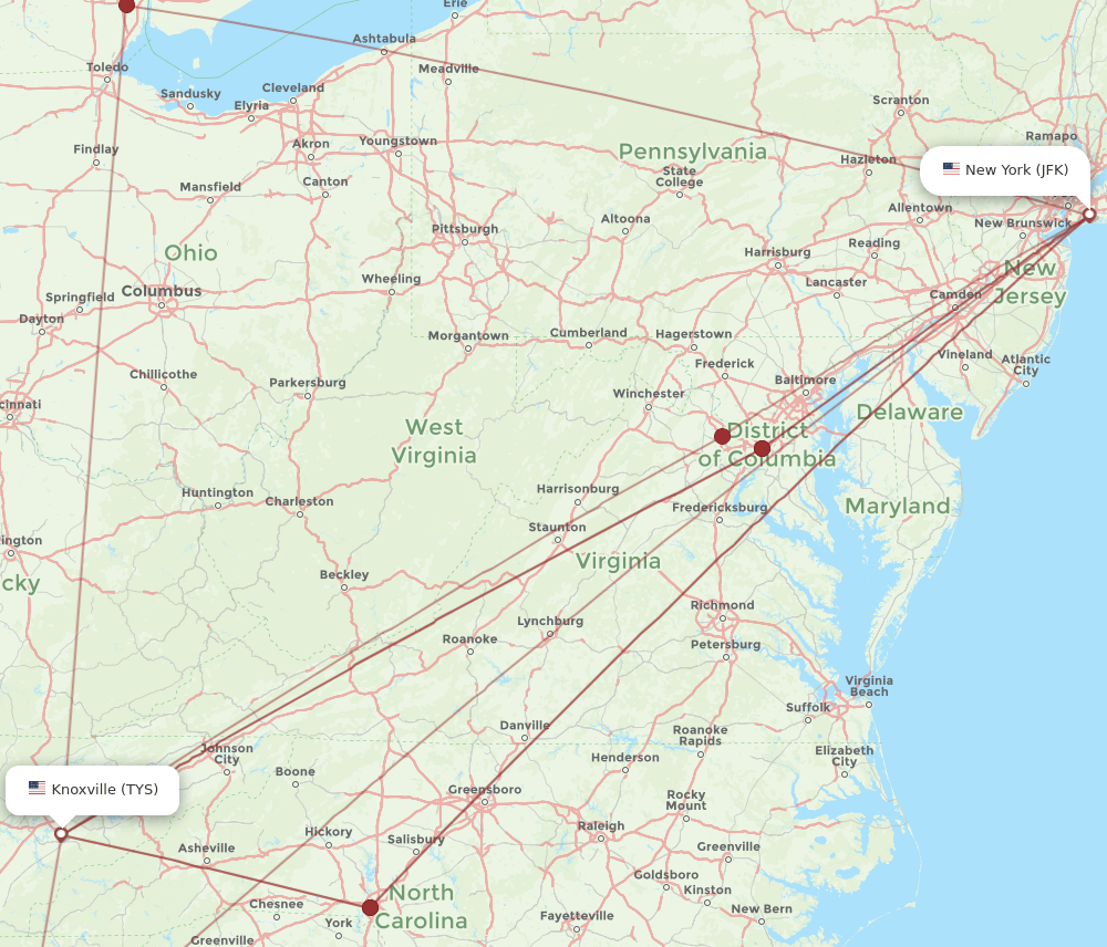 JFK-TYS flight routes
