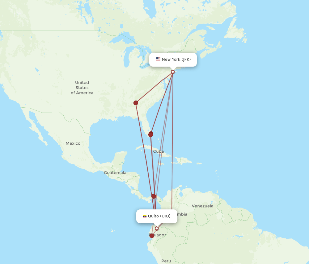 JFK to UIO flights and routes map