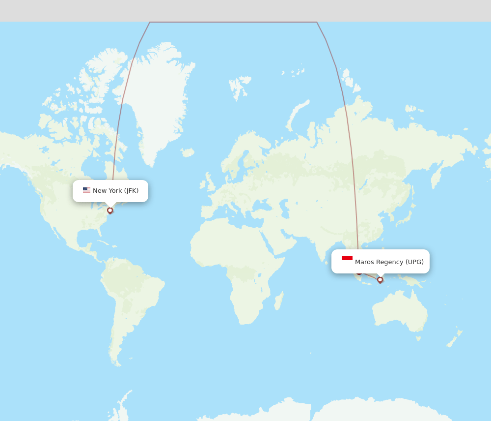 Ujung Pandang - New York route map and flight paths