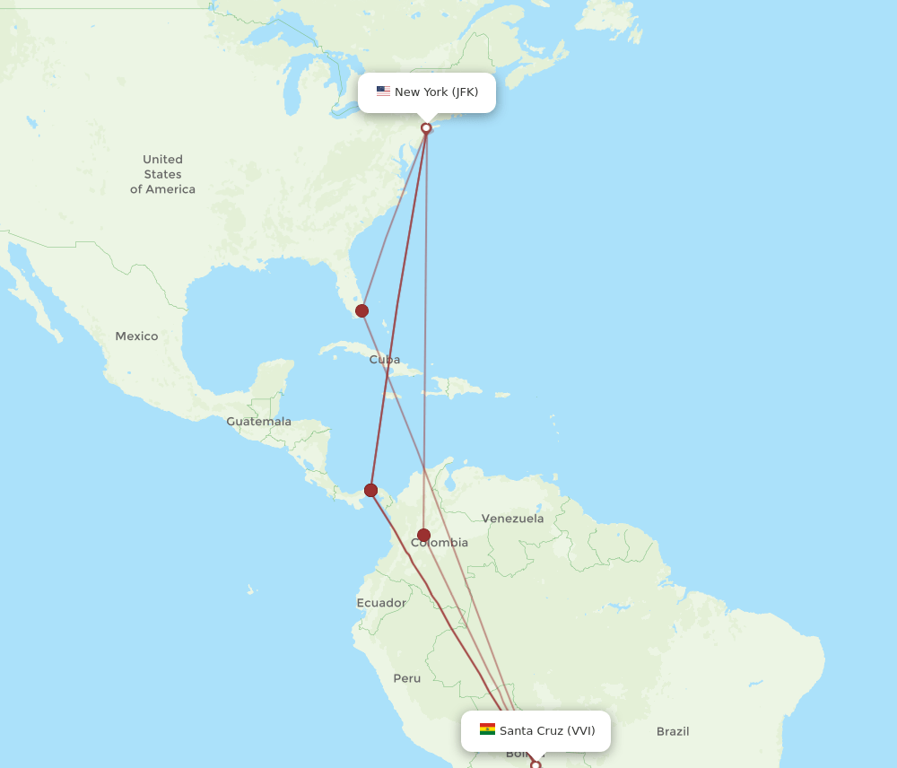 JFK-VVI flight routes