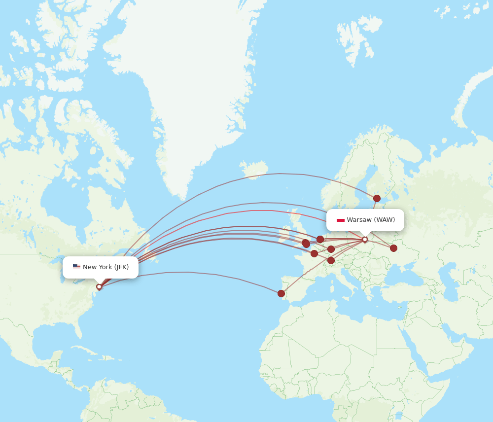 JFK-WAW flight routes