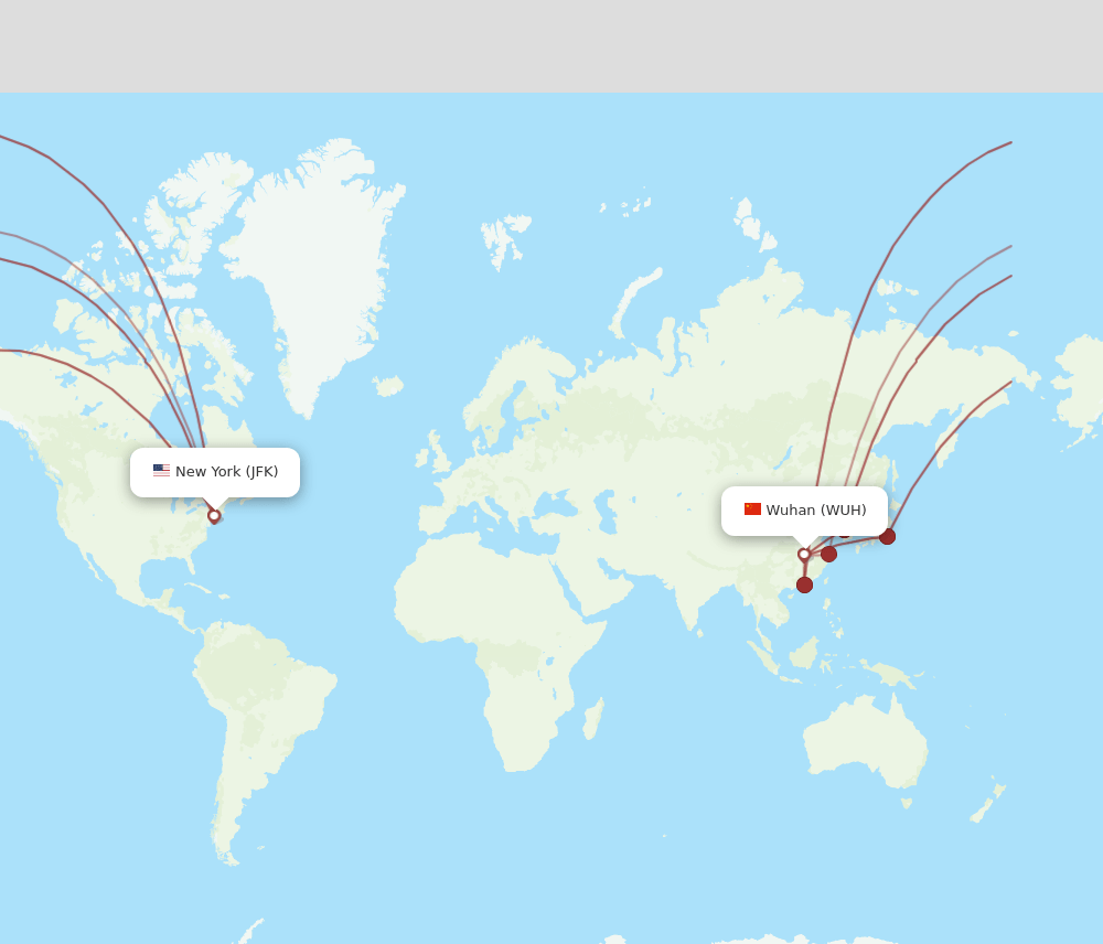 JFK to WUH flights and routes map