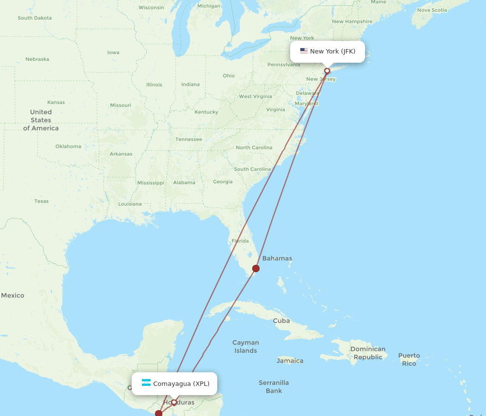 JFK-XPL flight routes