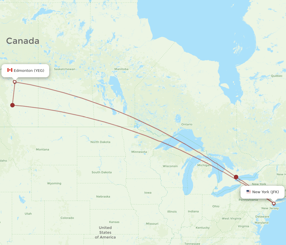 JFK-YEG flight routes