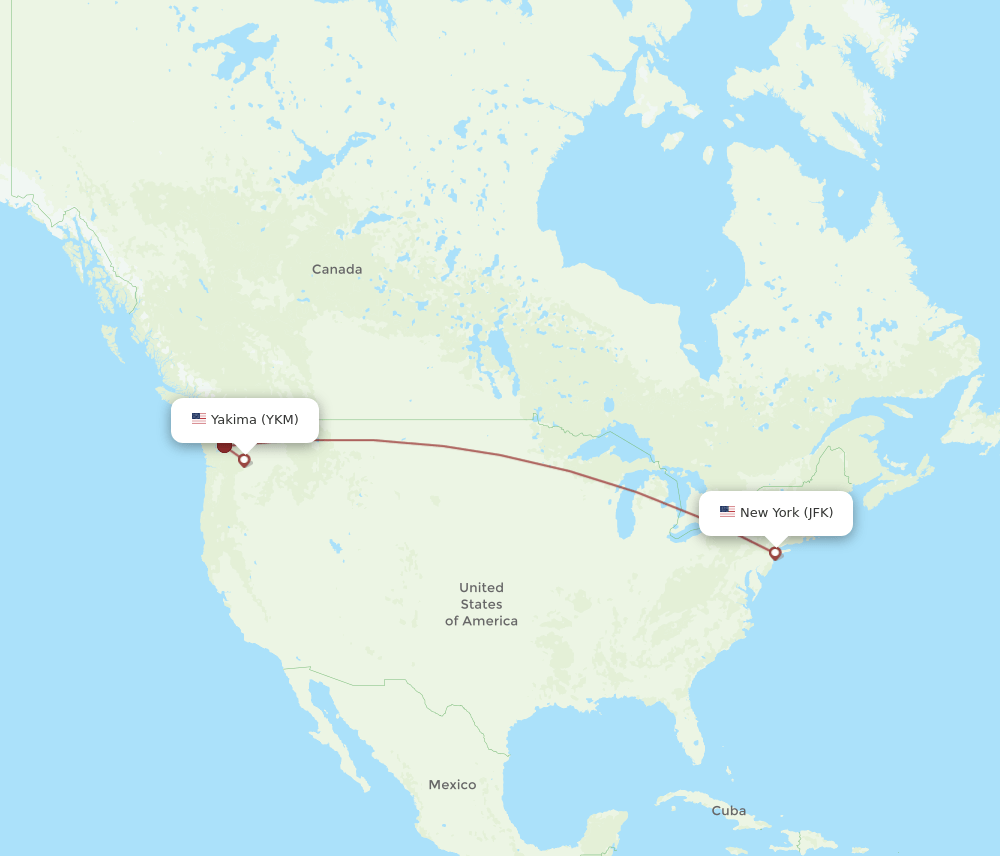 JFK to YKM flights and routes map