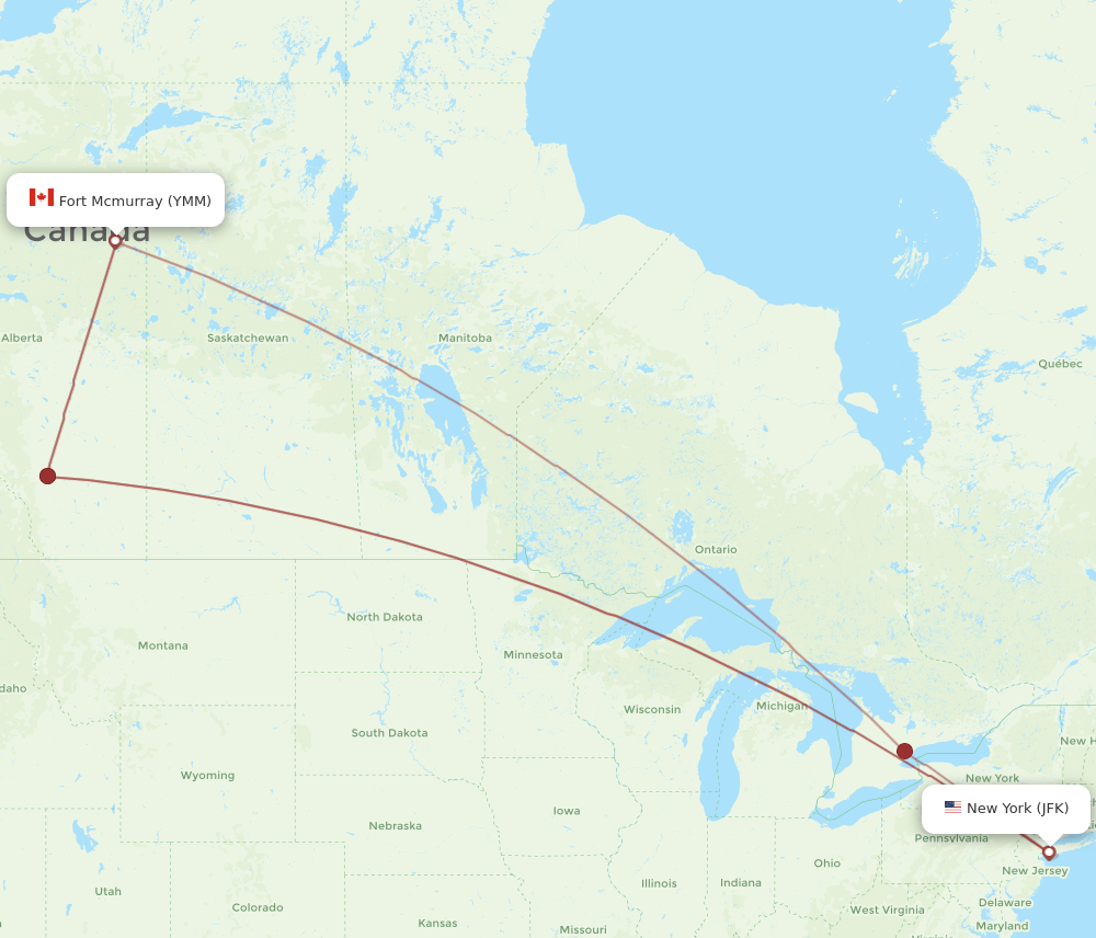 JFK-YMM flight routes