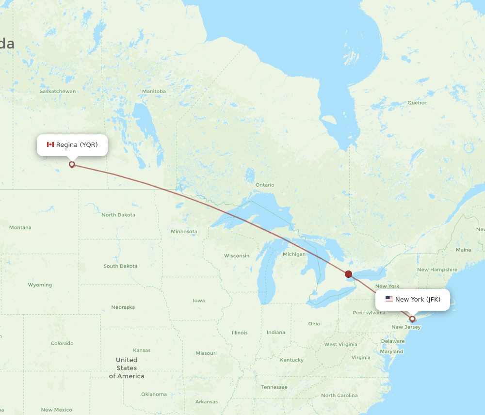 JFK-YQR flight routes