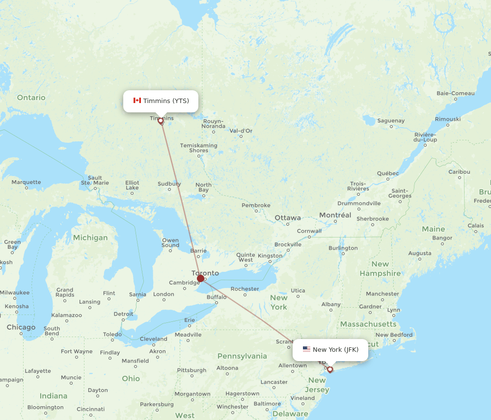 JFK-YTS flight routes