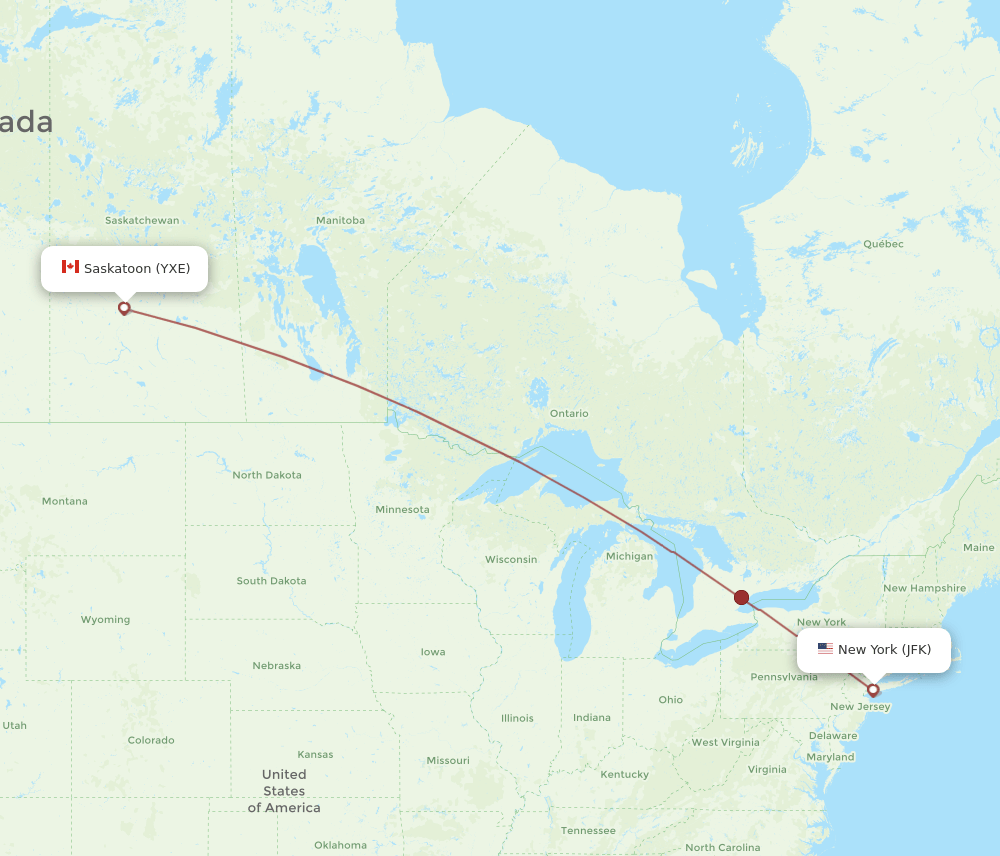 JFK-YXE flight routes
