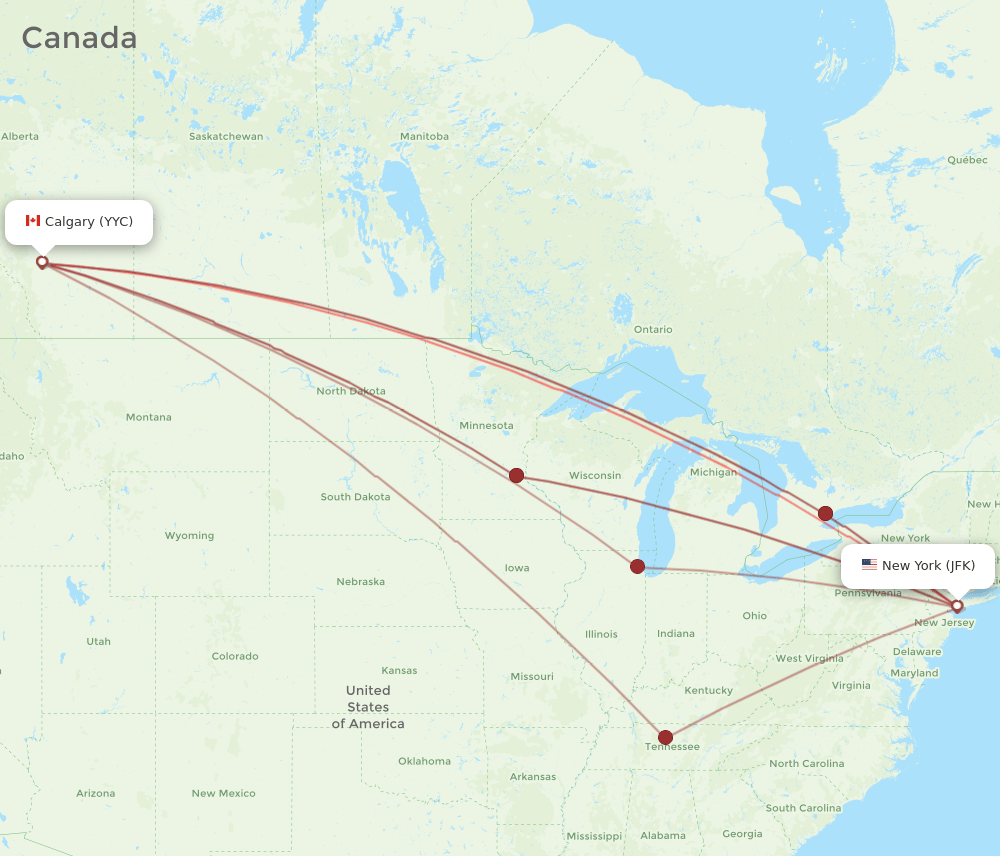 JFK-YYC flight routes