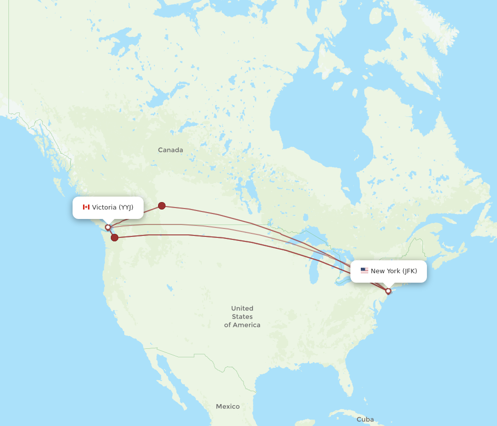 JFK to YYJ flights and routes map