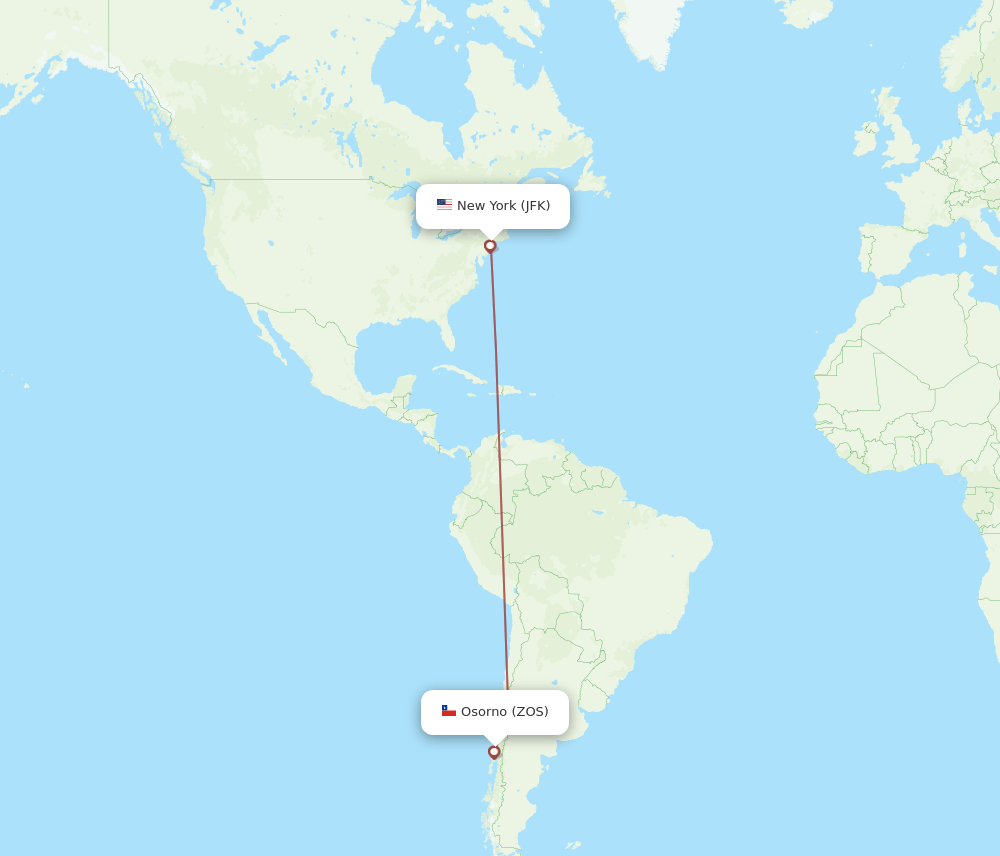 JFK-ZOS flight routes
