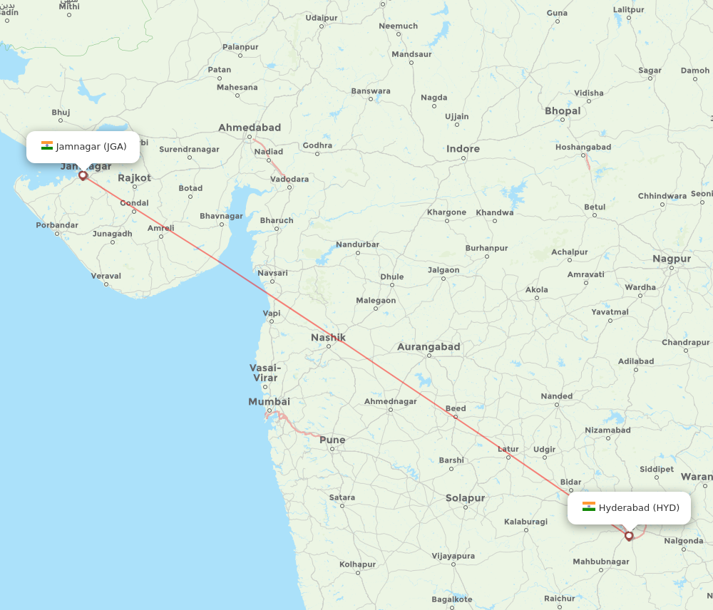 JGA to HYD flights and routes map