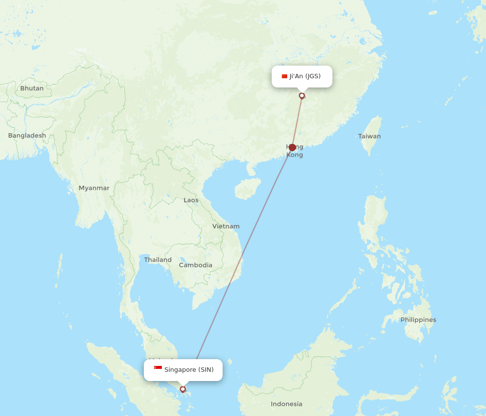 JGS to SIN flights and routes map