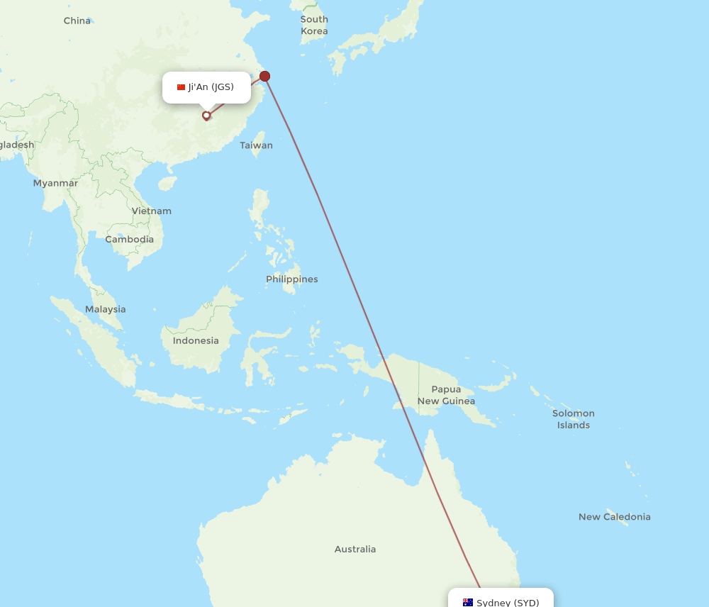 JGS to SYD flights and routes map