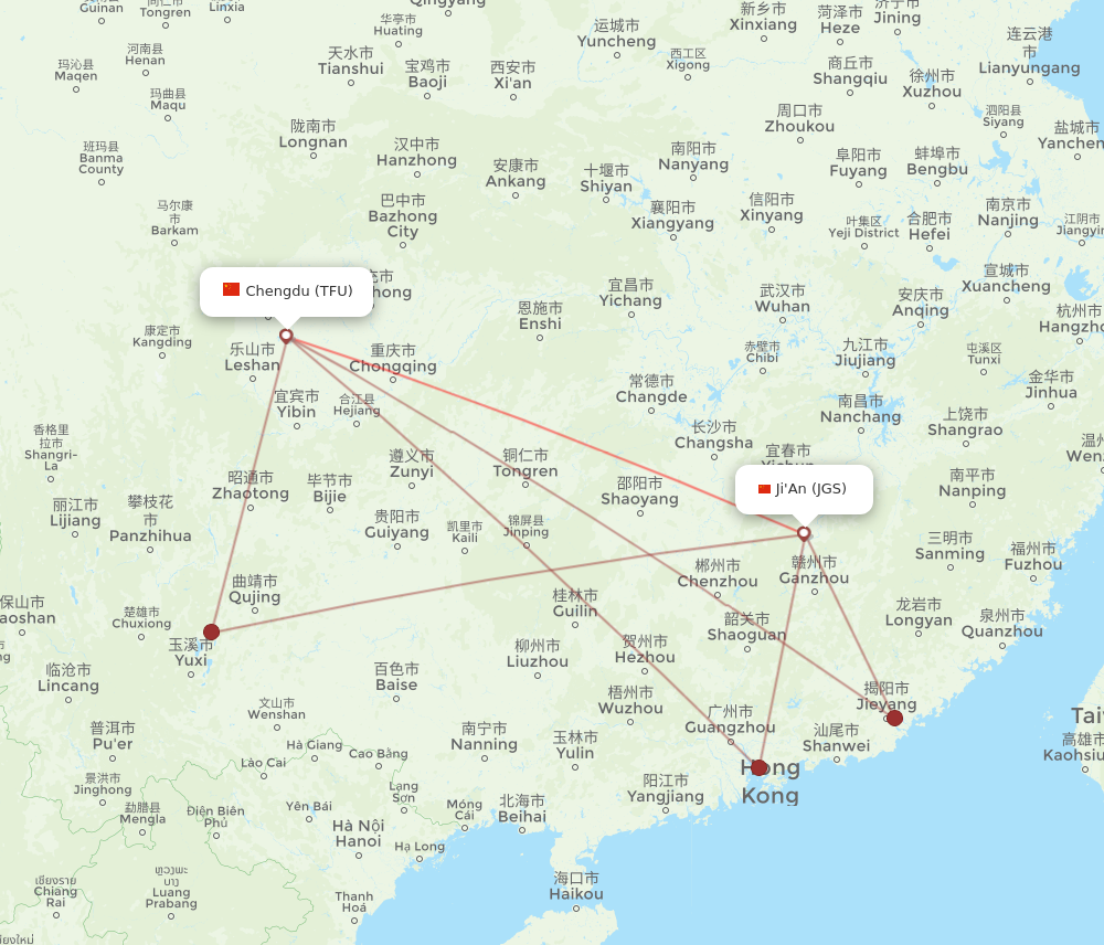 JGS to TFU flights and routes map