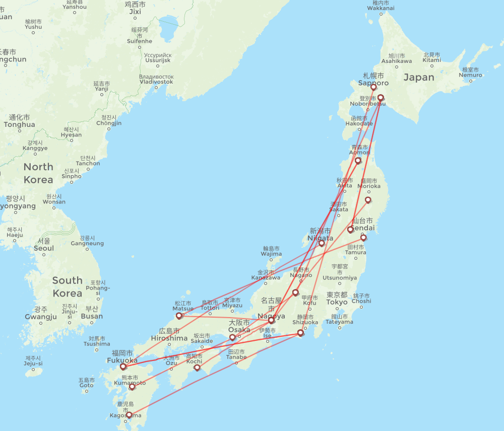 Fuji Dream Airlines destination map
