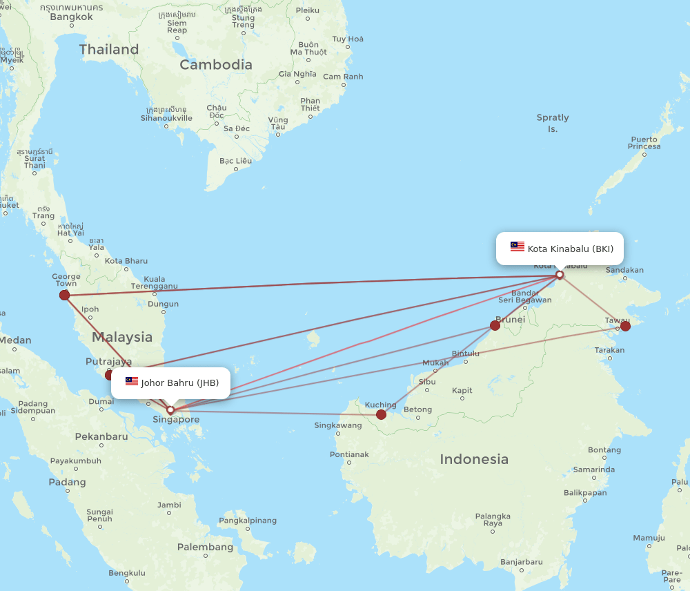 JHB-BKI flight routes