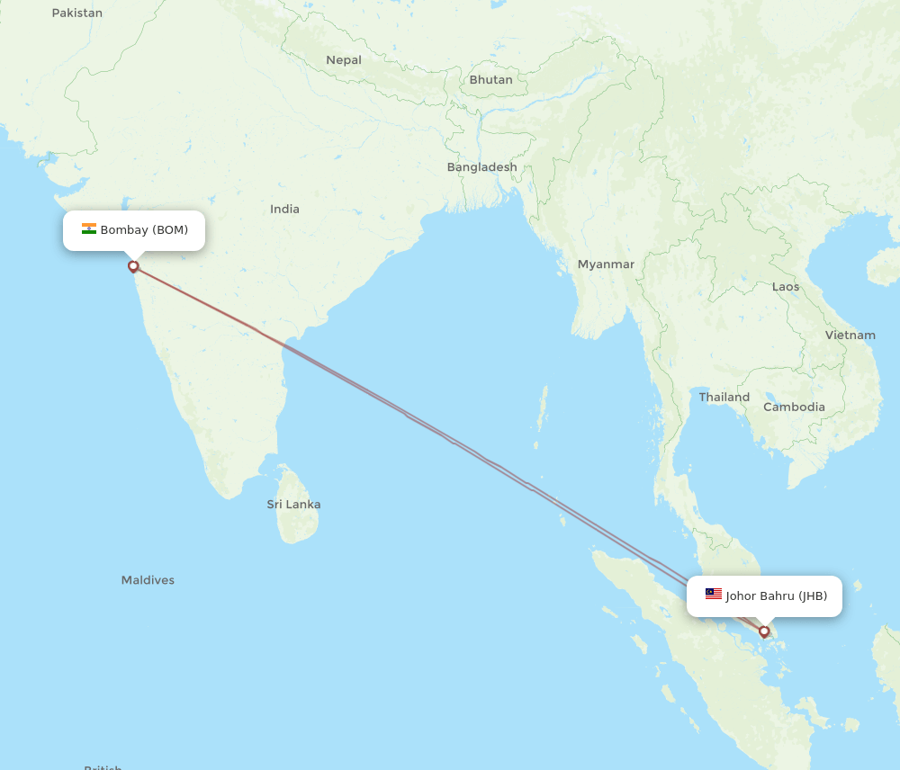 JHB-BOM flight routes