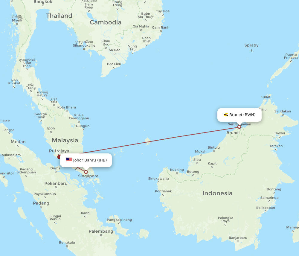 JHB-BWN flight routes