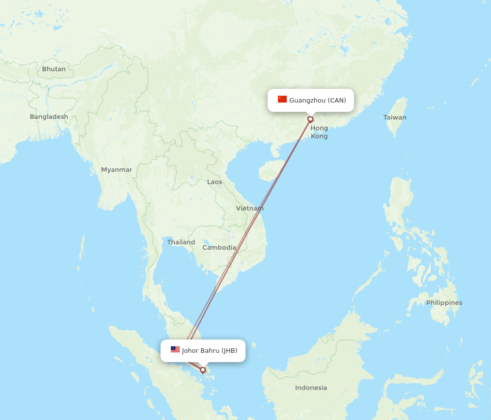 JHB-CAN flight routes