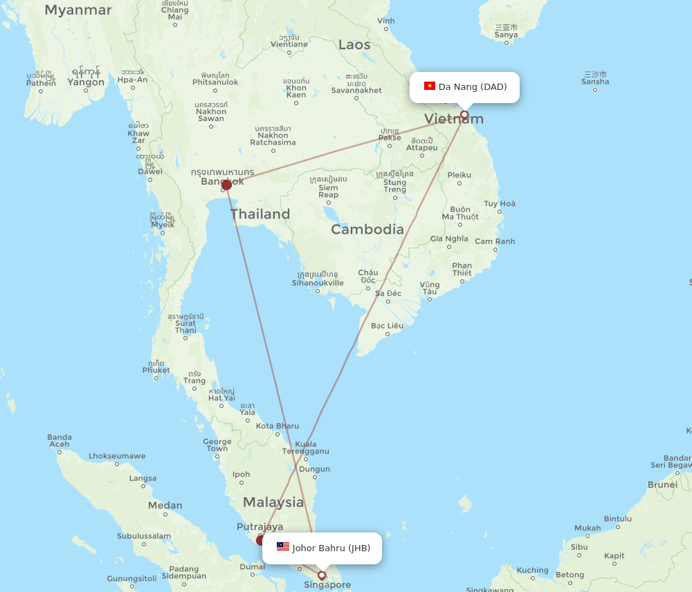 JHB-DAD flight routes