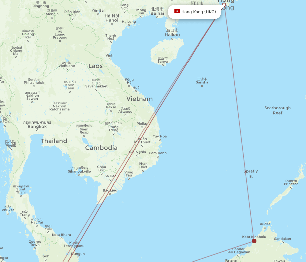 JHB to HKG flights and routes map